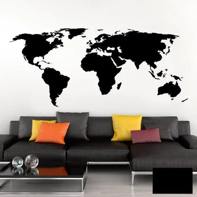 Image de Autocollant mural « Carte du monde » noir, 132 x 58 cm, salon