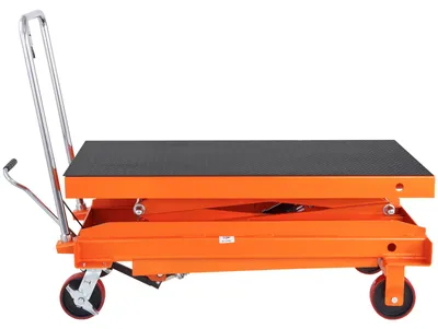 Produktbild von Hubtischwagen hydraulisch Doppelschere, Scherenhubwagen fahrbarer Hubtisch, Q235 Stahl | 800 kg | Hub 500–1500 mm | 1200×600 mm