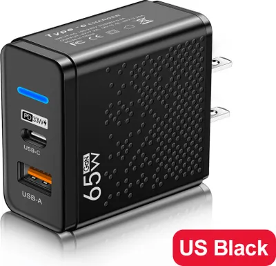 Immagine prodotto di 65w Usb Charger Fast Charging Plug Pd Qc 3.0 Type C Adapter compatibile per Iphone Ipad Tablet nero US