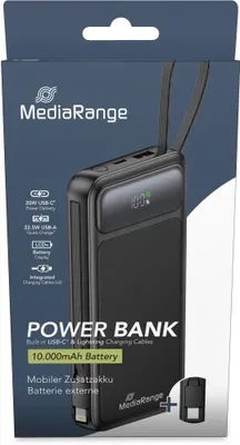 Obrázok produktu pre MediaRange MRMA753, 10000 mAh, Lítium polymér (lipo), Quick Charge, 3,7 V, Čierna