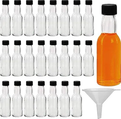 Produktbild von Famanu Miniaturflaschen 40 ml - 24 Stück mit schwarzem Schraubverschluss und Trichter