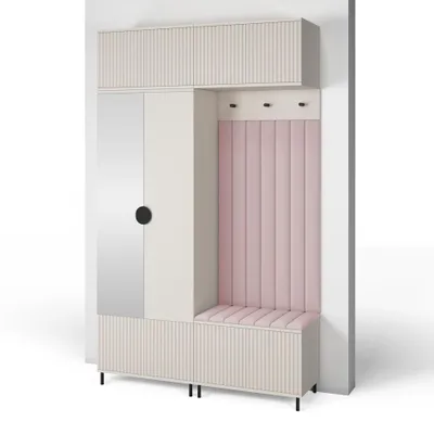 Produktbild von Garderoben-Set Ritmo version 2 – gefräste Kleiderschrank mit Polsterplatten, Schuhschrank, für Flur und Eingangsbereich (cashmere, Trinity 19)