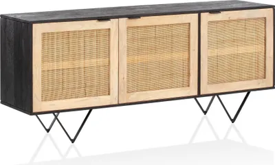 Immagine prodotto di Credenza 175x75x45 cm in mango massiccio / rattan con cassettiera a 3 ante | Wohnling