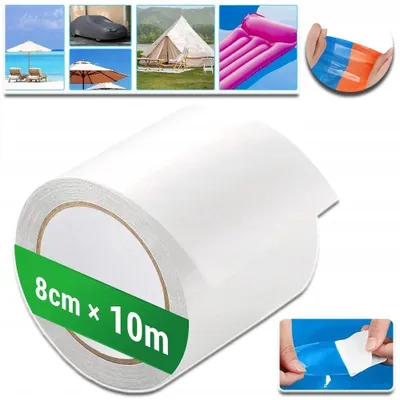 Productafbeelding van Reparatielint voor zonneschermen, 10 meter x 8 cm, transparant, waterdicht, reparatieset. Reparatielint voor vrachtwagenzonneschermen, tenten, paviljoens