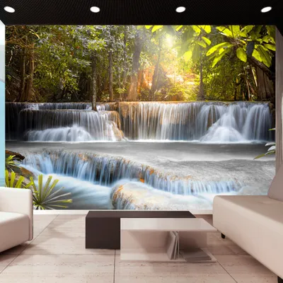 Produktbild von Fototapete selbstklebend Wasserfall 294x210 cm Tapete Wandtapete Wandbilder Klebefolie Dekofolie Tapetenfolie Wand Dekoration Wohnzimmer - Wald Landschaft Natur c-A-0006-a-c