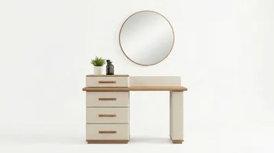 Immagine prodotto di Set da trucco beige, moderno e  con specchio e piano da trucco per cosmetici