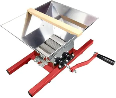 Image de Presse à fruits pour fruits tendres et raisins – 7L. Moulin à fruits manuel en acier inoxydable | Moulin à fruits manuel pour jus, vin, confitures | Entonnoir de 7 litres