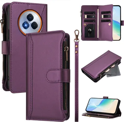 Obrázek produktu pro Pouzdro pro Realme Narzo 80 Pro, zipem, peněženkovéPolyuretankožené flip pouzdro s kapsami na karty, stojánkem a poutkem na ruku Fialová
