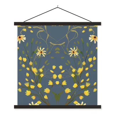 Produktbild von MuchoWow® Textilposter Grau - Pastell - Blau - Blumen 60x60 cm mit schwarzem Rahmen - Posteraufhänger