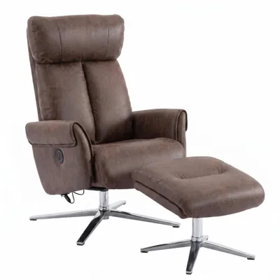 Produktbild von Happy Home elektrisch verstellbarer Relaxsessel mit Hocker und USB Ladefunktion braun