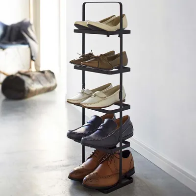 Produktbild von Yamazaki Schuhregal mit 5 Ablagen schwarz tragbar platzsparend schmal Metall Schuhablage für 5 Paar Schuhe 22x77x14cm "TOWER"