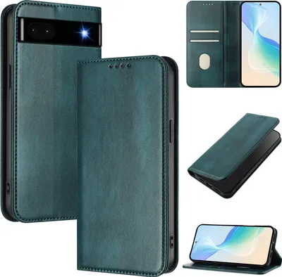 Immagine prodotto di Custodia per Google Pixel 6A, custodia in pelle vintage con protezione RFID, slot per carte, supporto Verde