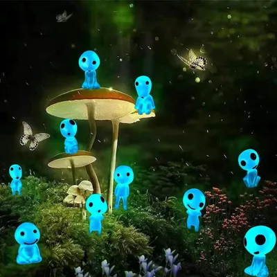 10 leuchtende Waldgeister-Figuren aus Harz, blau, für Garten & Mikrolandschaft