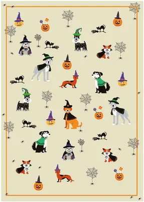 Produktbild von Geschirrtuch Hunde Halloween, Geschirrtücher Tuch Tiere, Hund, Kürbisse