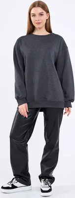 Produktbild von COMEOR Sweatshirt Damen Bequemer Oversize Pullover aus Baumwolle, Langarmshirt als Basic Pulli ohne Kapuze Regular Fit (Dunkelgrau XL)