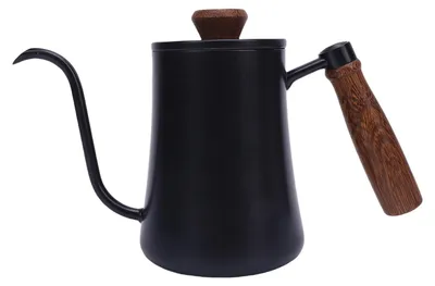 Obrázek produktu pro Ručně vařená konvice na kávu, 600 ml, nerezová ocel 304, úzká konvice s dlouhým výtokem, se stupnicí, izolovaná rukojeť, pro domácnost, kempování, černá