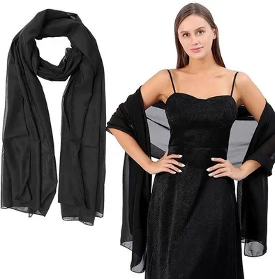 Productafbeelding van Unyqoos® Chiffon Sjaal – Zwart, 200 x 70 cm, elegante sjaal/wikkel van luchtig chiffon, geschikt voor avondjurken en bruiloften