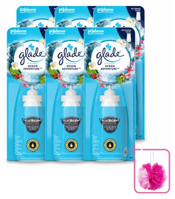 Imagen del producto de 6 unidades de recambios Glade Sense & Spray, aroma Ocean Adventure, 18 ml cada uno. Pack económico