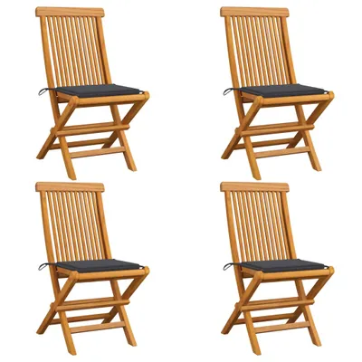 Image de Chaises de jardin avec coussins anthracite 4 pcs. Bois massif teck