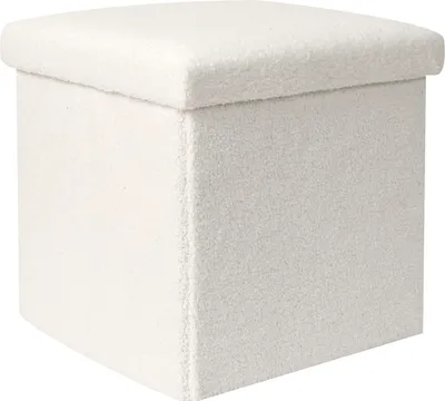 Image de Pouf pliable coffre de rangement Bouclette Blanc