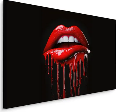 Produktbild von Muralo CANVAS Leinwandbild Rote MUND Lippen ABSTRAKTION 3D Effekt Nachbildung für Wohnzimmer Büro Br. 120 cm x Hö. 80 cm