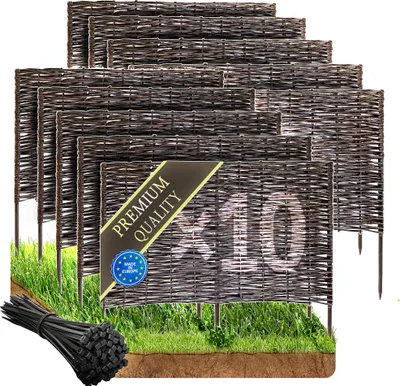 Produktbild von Wicker garden Imprägniert Premium 10er Beetbegrenzung Set aus Weide - 120 x 30 cm Weidengeflecht für Beete, Rasen und Gartenwege - Natürliche Abgrenzung Gartenzaun Weidezaun - vielen Größen