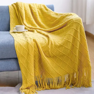 Zdjęcie produktu dla Solidchoice - Kołdra плеciona z frędzlami, 130 x 230 cm - Skandynawski pled do sofy i łóżka