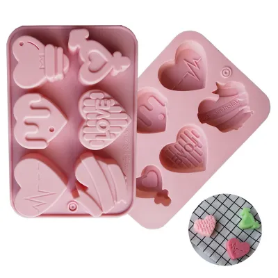 Produktbild von Herzform DIY -Kuchenform Silikon 6 Hohlraum Valentinstag Süßigkeitenform zum Backen