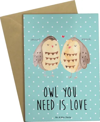 Produktbild von Mr. & Mrs. Panda Grußkarte Eulen Liebe - Türkis Pastell - Geschenk, jubiläumskarte, Hochzeit Spruch, einladungskarten, dankeskarten, glückwunschkarten, Eule, Romantisch