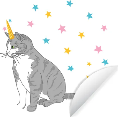 Produktbild von MuchoWow® Runde Wandtattoo - Wandsticker Tapete Aufkleber Kinder Illustration Katze Einhorn Ø 30 cm Selbstklebend und Repositionierbar - Wandaufkleber - Kreis - Wandbild - Fototapete - Selbstklebend - Dekoration - Wandschmuck - Schlafzimmer