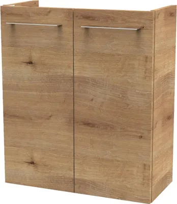 Produktbild von Fackelmann MILANO Waschbeckenunterschrank schmal  Unterschrank für Waschtisch im Gäste-WC (52 cm x 60 cm x 24 cm)  2 Türen  SBC Badezimmerschrank hängend in Braun hell