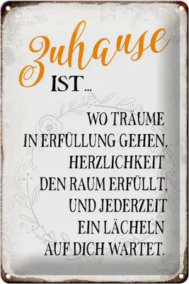Produktbild von Blechschild Spruch 20x30cm Zuhause ist wo Träume Lächeln