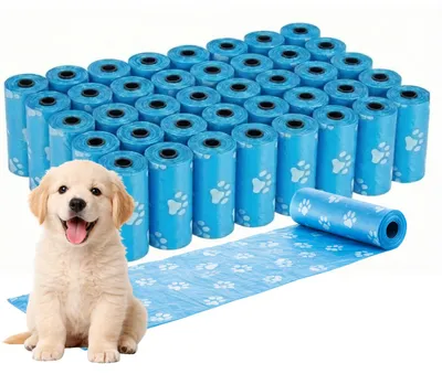 Produktbild von Ale-commerce Hundekotbeutel 40 Rollen Blau 600 Beutel Reißfest Antigeruch Hundebeutel mit Pfotenmuster Passend Für Kotbeutelspender Kotbeutel