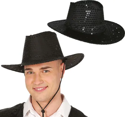 Produktbild von Cowboy Paillettenhut Schwarz Karneval Faschingsparty Junggesellenabschied Glamouröser Westernhut Cowboyhut Partyhut Kostümaccessoire, Farbe: Silber