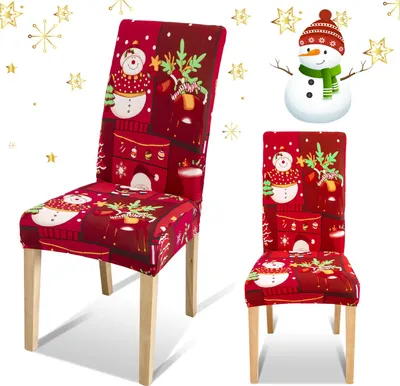 Produktbild von Stuhlhussen Weihnachten 4er Set, Stretch, Schneemann und Rentier, Rot