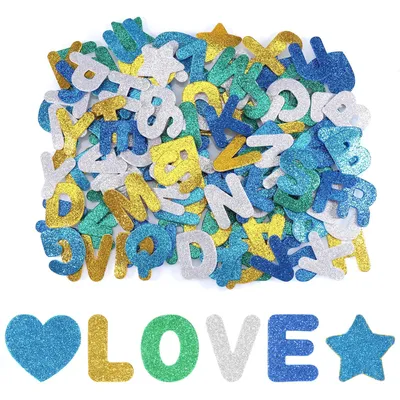 Productafbeelding van Zelfklevende letters van moosgummi met glitters - knutselaccessoires - 196 stuks