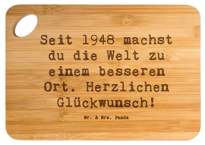 Produktbild von Mr. & Mrs. Panda Holzbrett Spruch 1948 Geburtstag - Transparent - Geschenk, Geburtstagsgeschenk, Küchenbrett, Happy Birthday, Jubiläum, Alter, Herzlichen Glückwunsch, 75.