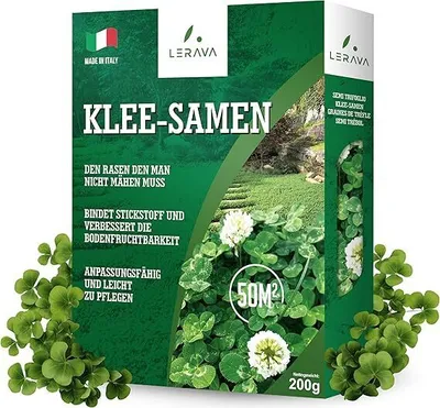 Zdjęcie produktu dla Nasiona koniczyny LERAVA® [bez koszenia] 50 m² – nasiona mikrokoniczyny do ogrodu – nasiona koniczyny białej, odpowiednie do miejsc zacienionych i nasłonecznionych