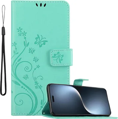 Immagine prodotto di Cadorabo cover per Honor Magic 7 Pro cover in FLORAL TURQUOISE cover protettiva in design floreale con chiusura magnetica, funzione stand e slot per carte Book Case Cover