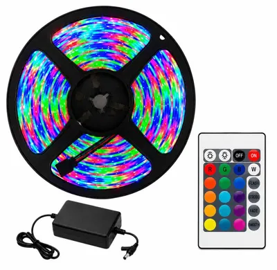 Immagine prodotto di Striscia LED RGB colorata, 10 metri, 12V, 2835 RGB, con telecomando, controllo tramite app, sincronizzazione con la musica, alimentatore