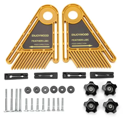 Immagine prodotto di Set di guide per fresa - Sega circolare da banco - Guide a coda di rondine doppie - Intaglio a 45 gradi - Spessore 16 mm - Larghezza 165 mm - Lunghezza regolabile 120/160 mm - Colore giallo