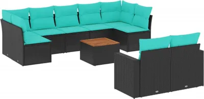 Produktbild von vidaXL 10-tlg. Garten-Sofagarnitur mit Kissen Schwarz Poly Rattan