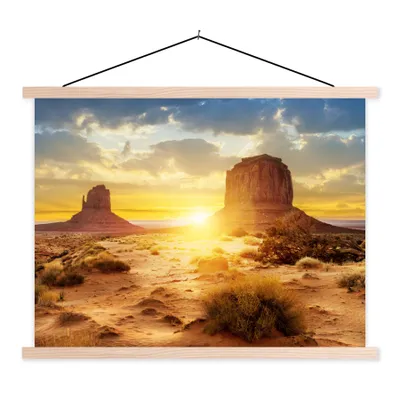 Produktbild von MuchoWow® Textilposter Sonnenuntergang - Felsen - Landschaft - Horizont 40x30 cm mit holzfarbenen Rahmen - Bilder
