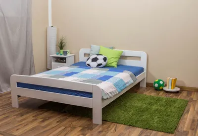 Produktbild von Kinderbett / Jugendbett Kiefer Vollholz massiv weiß lackiert A6, inkl. Lattenrost - Abmessung 140 x 200 cm