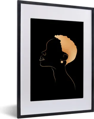 Produktbild von MuchoWow® Gerahmtes Poster Frau - Strichzeichnung - Schwarz und Gold 30x40 cm - Poster mit Schwarzem Bilderrahmen Wandposter Rahmen Foto Bilder - Wandposter Schlafzimmer