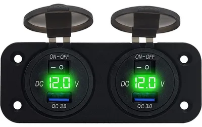 Produktbild von ProRide 12V USB-Lader 5V/2,4A – Schalter & Voltmeter, 2-fach, Grün