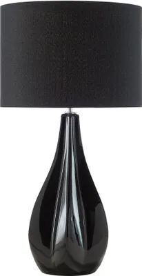Produktbild von BELIANI Tischlampe Schwarz geschwungener Porzellanfuß Stoffschirm langes Kabel mit Schalter Modern Glamourös
