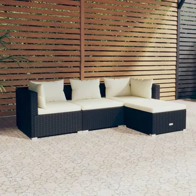 Produktbild von 4-tlg. Garten-Lounge-Set mit Kissen Poly Rattan Schwarz , Gartenmöbel-Sets Design 2024