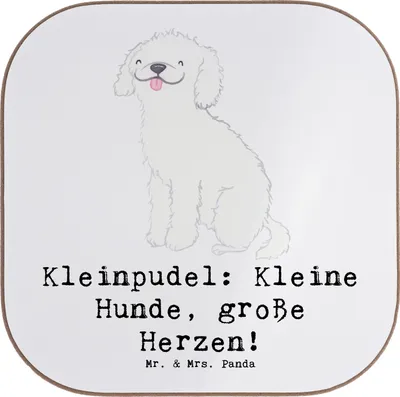 Produktbild von Mr. & Mrs. Panda Tassenuntersetzer Kleinpudel Liebe - Weiß - Geschenk, treue Begleiter, gläseruntersetzer, Tischuntersetzer, Hunderassen Vielfalt, kleine Hunde, kluge