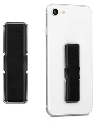 Produktbild von kwmobile Smartphone Fingerhalter mit Ständer - Selbstklebende Handy Fingerhalterung kompatibel mit iPhone Samsung Sony Handys Schwarz